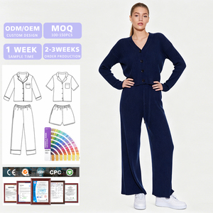 Ensemble de pyjama personnalisé en coton biologique pour femme adulte, imprimé uni, manches longues, doux, pour l'automne, vêtements de nuit et de détente - Product Image 1