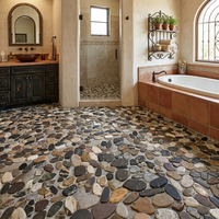 Dalles de mosaïque en galets naturels multicolores BOYA, design japonais, pierre de rivière, tapis de sol pour salle de bain, douche, piscine, pavage extérieur