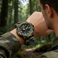 Jam Tangan Olahraga Mewah untuk Aktivitas Luar Ruangan, Dilengkapi Kompas, Termometer, Multifungsi Analog Digital, Layar Ganda LED, Tahan Air