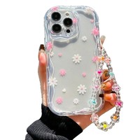 Coque de téléphone en TPU motif marguerite rose et blanche, bord ondulé crème glacée, compatible avec iPhone 11 12 13 14 15 16 17 Air