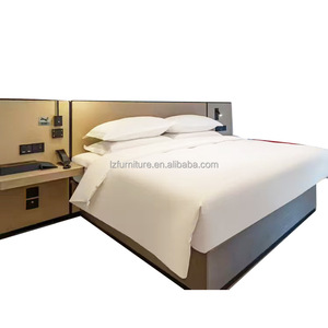 Modern 3 Star Hotel Bedroom Furniture Set Customized <b>Queen</b> King <b>Size</b> Wooden <b>Bed</b> Frame with Integrated Headboard & Nightstand - Product Image 1