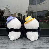 Boneka Panda Lucu Super Lembut dengan Topi, Mainan Hewan Isi Dakron untuk Mesin Cakar, Kartun Kawaii Mini Panda Plush OEM/ODM