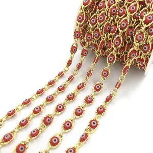 Black and red color turkey 8mm evileye acrylic metal wire rosary beads chain for necklace Bangmingwei