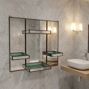 Étagères miroir décoratives modernes Artisan Design SH258 en laiton, fixation murale, rangement pour la décoration intérieure - Fabriqué à Uttar - Product Image 1