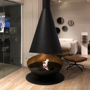 Cheminée suspendue au plafond MEISU.CH au bioéthanol, foyer électrique flottant Cocoon avec grille <span class=keywords><strong>de</strong></span> protection métallique - Product Image 1