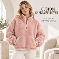 Pull Sherpa Décontracté pour Femme, Col Montant Demi-Zip, Bordure Contrastante, Poche Pochette, Coupe Ample, Vente en Gros