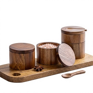 Natural Acacia Wooden <b>Storage</b> <b>Jar</b> with Airtight Wooden Cover 250ml Capacity Premium <b>Kitchen</b> Canister <b>for</b> Spice <b>Storage</b> Wholesale - Product Image 2