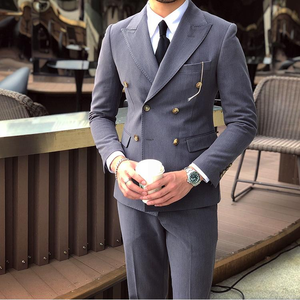 शरद ऋतु और शीतकालीन रेट्रो उच्च गुणवत्ता वाले स्लिम डबल-ब्रेस्टेड पुरुषों के सूट जैकेट ठोस रंग सूट दो-टुकड़ा सेट - Product Image 4