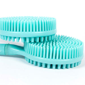 Brosse de bain en silicone bleu ciel, ovale, double face, à long manche, pour massage corporel, usage général - Product Image 5