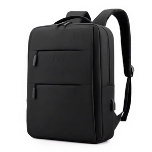 Minimalist <b>Black</b> Nylon <b>Backpack</b> with Zipper Closure and Computer Interlayer for Unisex Use Wholesale Bag Supplier Large Capacity - Product Image 1