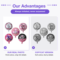 Ballon rond en aluminium de 18 pouces rose espagnol Mis Quince 15 Anos Princesse pour la fête d'anniversaire des filles de 15 ans, pour décorations