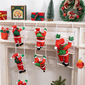 Décoration de Noël à suspendre pour sapin, fête, porte ou mur : Père Noël grimpant sur une échelle de cordes - Product Image 1