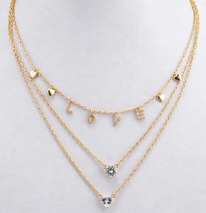 Collier superposé avec lettres LOVE pour la Saint-Valentin, plaqué or 18 carats, laiton, multi-brins, avec cœurs en zircon cubique, empilable, pour femmes, vente en gros - Product Image 2