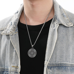 Gioielli Religiosi Vintage, Collana con Ciondolo a Croce Nordica e Nodo Celtico in Acciaio Inossidabile, <span class=keywords><strong>Spada</strong></span> e Scudo per <span class=keywords><strong>Uomo</strong></span> - Product Image 5