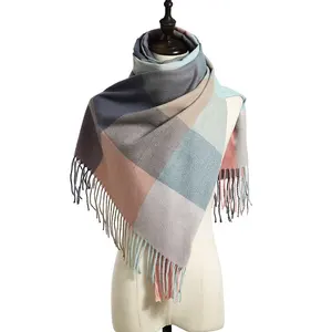 Elegante Otoño Invierno cálido suave manta a cuadros Pashmina bufanda Cachemira para mujeres