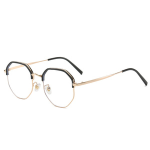 Nouvelles montures de lunettes polygonales demi-cerclées, lunettes anti-lumière bleue pour ordinateur, monture métallique unisexe, taille moyenne, verres en acétate, origine Taizhou - Product Image 4