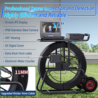 Caméra d'inspection de canalisation 11 mm avec écran IPS 10 pouces 1080P, auto-nivelante, compteur de mètres 512 Hz, DVR 100M, IP68, 145° FOV, Lithium