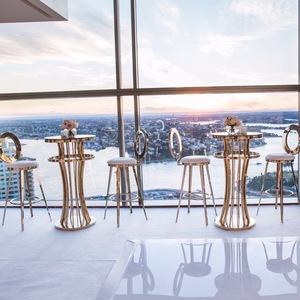 Tavolo Alto di Lusso per Eventi Nuziali in Acciaio Inossidabile Dorato, Tavolo Rotondo da <span class=keywords><strong>Bar</strong></span> per Hotel e Noleggio Matrimoni - Product Image 3