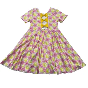 Платье принцессы liangzhe для девочек, одежда с принтом лимона, с коротким рукавом и 3 бантами на спине, платье принцессы для детей