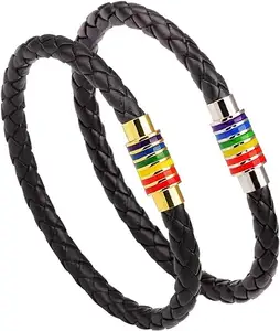 Bracelet de fierté LGBT arc-en-ciel-Bracelet en cuir pour hommes Gay Pride-Cadeaux arc-en-ciel pour femmes 2 PCS