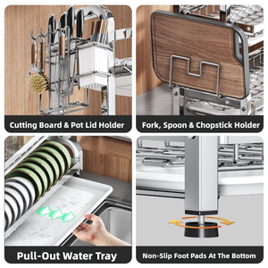 Bulk Order Discount Wholesale Heavy Duty <b>Kitchen</b> Stainless Steel Standing Double Bowl Dish <b>Storage</b> <b>Rack</b> Drain Tray Drying - Product Image 4