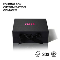 Boîte en carton pliable noire avec intérieur en soie, logo personnalisé en feuille métallisée, couvercle magnétique, emballages cadeaux pour perruques