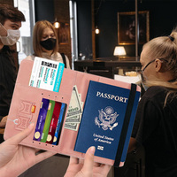 Portefeuille de voyage, étui pour passeport, porte-cartes en cuir PU, porte-cartes de mode pour femmes avec fente pour carte de crédit et fente pour carte d'embarquement