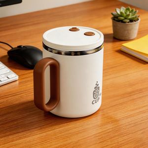 Electric Stirring Cup 304 Stainless Steel With Lid Double Layer Anti Scalding Office Coffee Mug With Handle White - Product Image 3