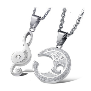 Collier avec pendentif en diamant Moon And Melody Love Notes, ensemble pour couple, cadeau pour femme, bijoux à porter au quotidien, à la mode - Product Image 1