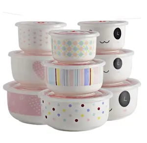 YCB14-Eco-friendly Sets of 3pcs fresh ceramic air tight bowl set storage bowl with lids for microwave safe