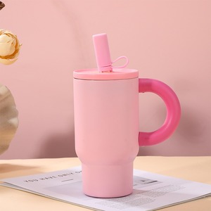 800ml Stainless Steel Tumbler <b>With</b> <b>Straw</b> Vacuum Insulated Travel Mug Pink Yellow Gray - Product Image 6