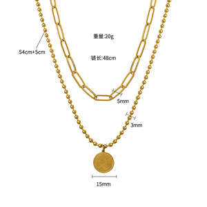 French Queen Coin Necklace 18K Gold Plated Round Pendant Stainless Steel Chain Women's Fashion Jewelry Gift - Product Image 4