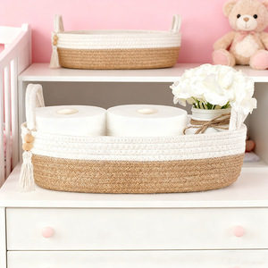 Cesta de Almacenamiento Tejida de Algodón Estilo Nórdico, Rectangular, Hecha a Mano, para Baño, Escritorio, Lavandería, Organización - Product Image 1