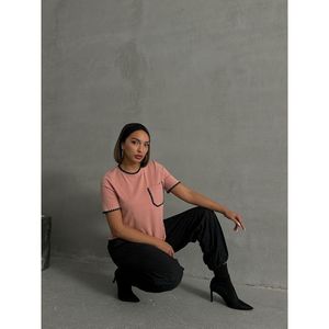 T-shirts pour femmes Topshow en tissu rose poudré à points de chenille - Produit en gros - Product Image 3