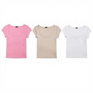Camiseta Casual de Punto Acanalado con Cuello Redondo PB&ZA para Mujer, Manga Corta, Corte Regular, Verano 2026, Poliéster/Algodón, Teñido Liso - Product Image 3