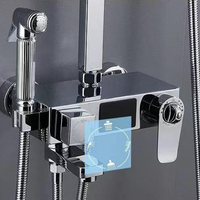 Système de douche thermostatique moderne doré à LED avec corps en acier, trois modes de pulvérisation, quatre fonctions et affichage de la température