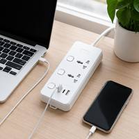 Enchufe múltiple personalizado con interruptor independiente, carga USB, PP ignífugo, orificios grandes, extensión universal