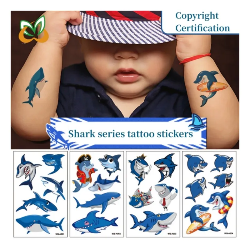 शार्क कार्टून पार्टी प्यारा चेहरा बांह बच्चों के लिए अस्थायी टैटू वाटरप्रूफ लड़कों के लिए टैटू स्टिकर बच्चों के लिए