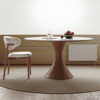 Table à manger ronde de style chinois ancien en bois massif Table à manger ronde en pierre frittée française avec plateau tournant PJ2448