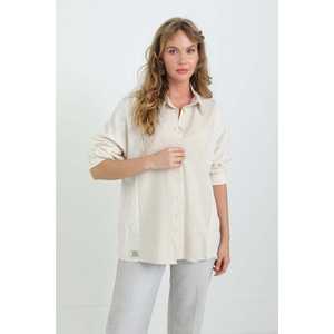 Chemise en lin à manches longues pour femme, beige foncé, décontractée, respirante, chemisier de tous les jours, style simple - Product Image 4
