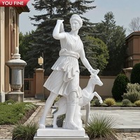 YOUFINE décoration de terrain de chasse exquise Antique grandeur nature blanc Artemis marbre Diana Hunter Dieu Statue à vendre