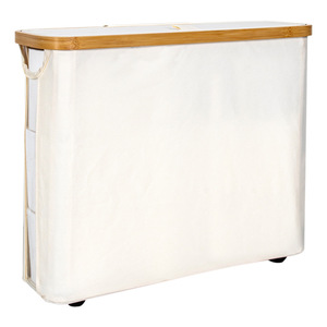 Panier de rangement pour rouleaux de papier toilette avec couvercle en bambou, rectangulaire, pliable, recouvert de tissu, pour papier toilette et articles divers - Product Image 2
