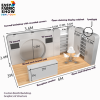 Stand d'exposition pour salon professionnel de produits pour animaux de compagnie, avec graphismes modifiables, 6 m de large, panneau en tissu imprimé par sublimation