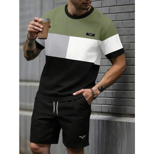 Men's Casual Short Sleeve Zip-Up Polo Jogging Tracksuit Shorts <b>Set</b> Summer Outfit - Product Image 3