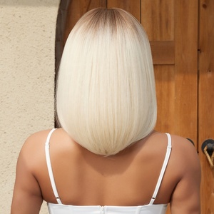 Peluca de mujer de <span class=keywords><strong>pelo</strong></span> <span class=keywords><strong>corto</strong></span> liso raíz rubia platino oro <span class=keywords><strong>blanco</strong></span> flequillo <span class=keywords><strong>pelo</strong></span> artificial Rosa red mate fibra sintética peluca Bob - Product Image 6