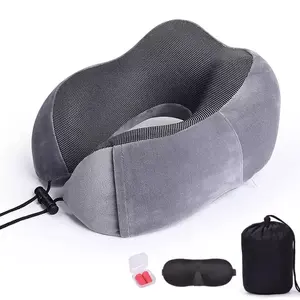 Almohada de espuma viscoelástica en forma de U, almohada de viaje ergonómica para cuello