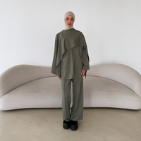 Ensemble coordonné modeste haut de gamme personnalisé pour femme, tunique musulmane et pantalon large, tenues 2026