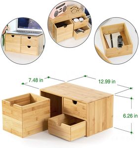 Organisateur de bureau en bambou avec 3 tiroirs Organisateur de fournitures de bureau - Product Image 4