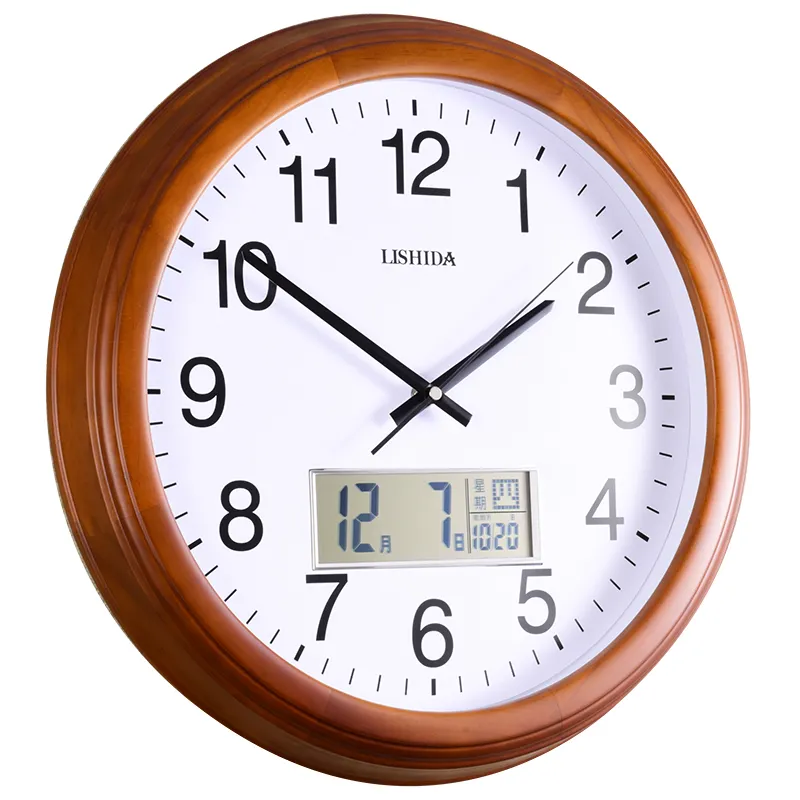 Perpetual Calendar Quartz Clock Solid Wood Silent Wall Clock European Home Custom Wood Home Calendar Antique Digital Clock