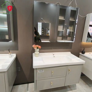 White bathroom cabinet storage mirror cabinet glass display cabinet white countertop sink hanging cabinet body - Product Image 2